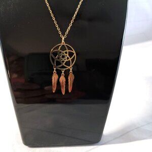 Mini Dreamcatcher Necklace Goldtone Stainless Steel NWT Gift Box Women’s Jewelry